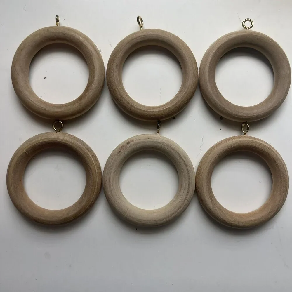 Drapery Curtain Rings Natural Wood Lot of 6 MCM